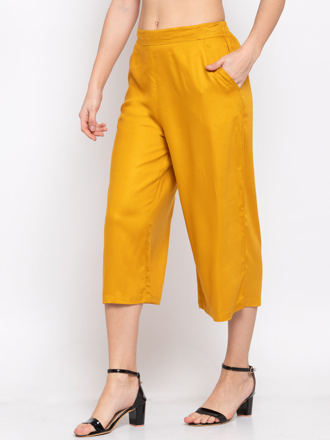 Style Quotient Womens Mustard Yellow Loose Fit Solid Culottes