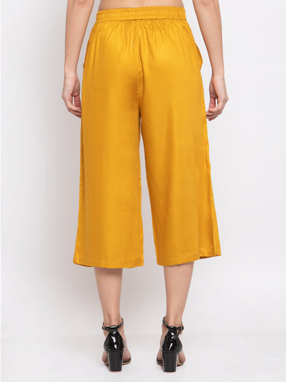 Style Quotient Womens Mustard Yellow Loose Fit Solid Culottes