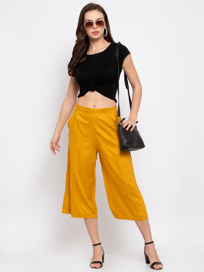 Style Quotient Womens Mustard Yellow Loose Fit Solid Culottes