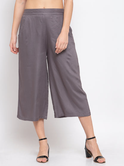 Style Quotient Womens Taupe Loose Fit Solid Culottes