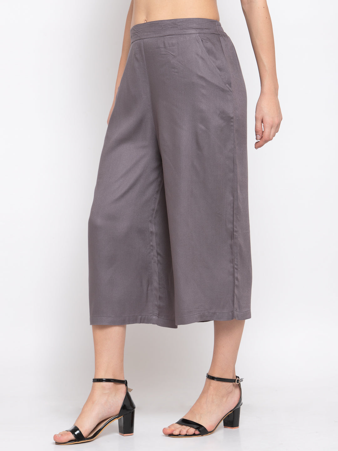 Style Quotient Womens Taupe Loose Fit Solid Culottes