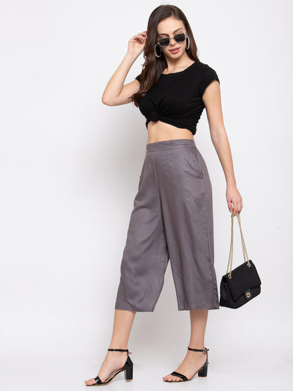 Style Quotient Womens Taupe Loose Fit Solid Culottes