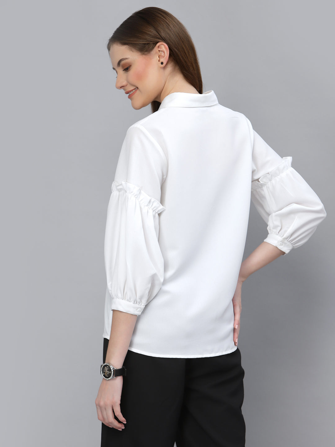 Style Quotient Women Solid White Poly Moss Regular Formal Shirt