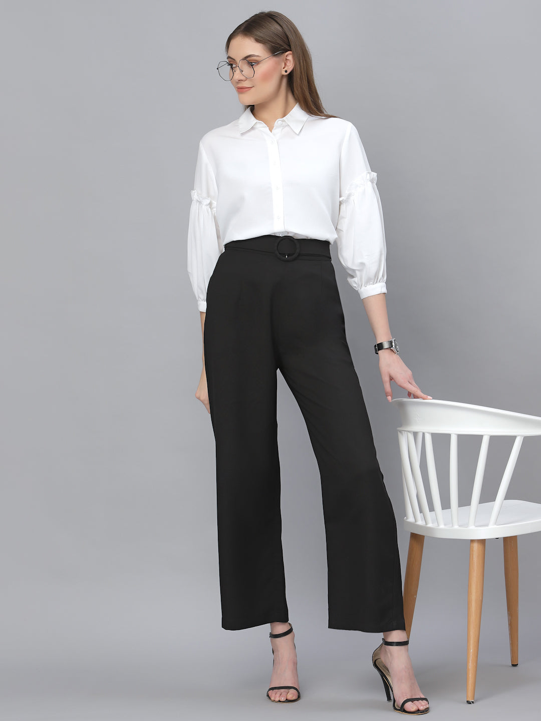 Style Quotient Women Solid White Poly Moss Regular Formal Shirt