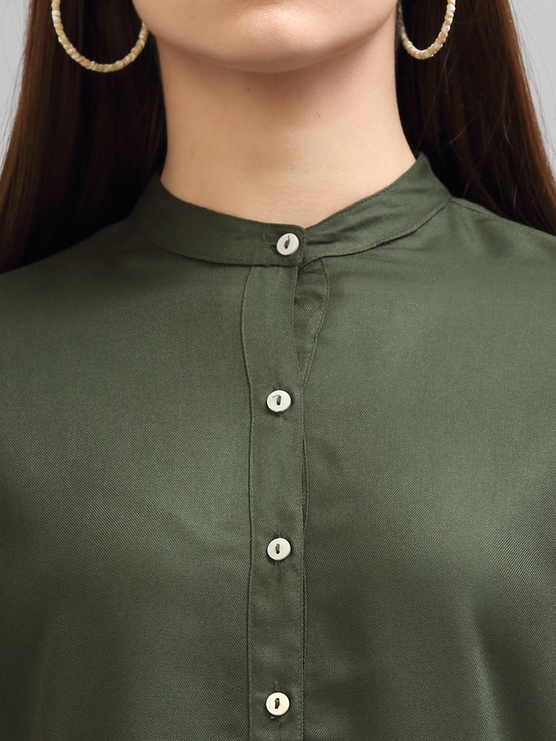 Style Quotient Women Solid Olive Viscose Rayon Formal Shirt