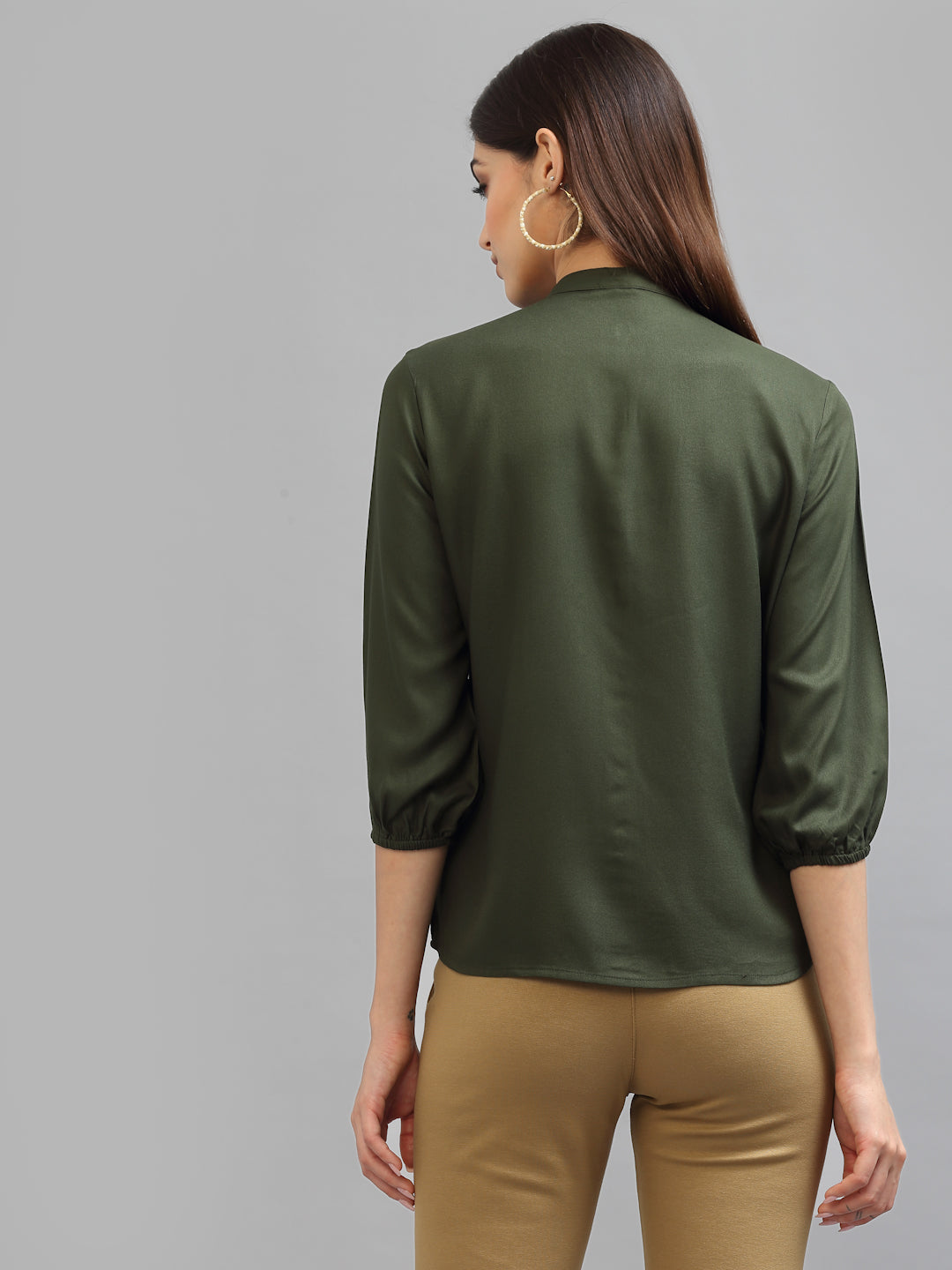 Style Quotient Women Solid Olive Viscose Rayon Formal Shirt