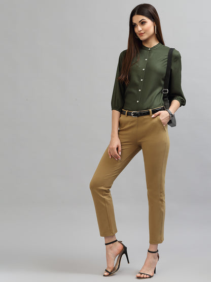 Style Quotient Women Solid Olive Viscose Rayon Formal Shirt