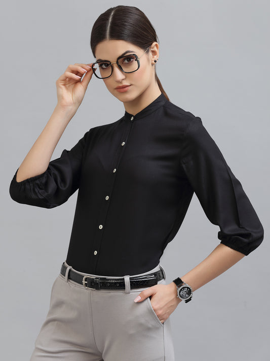 Style Quotient Women Solid Black Viscose Rayon Formal Shirt