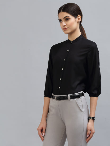 Style Quotient Women Solid Black Viscose Rayon Formal Shirt