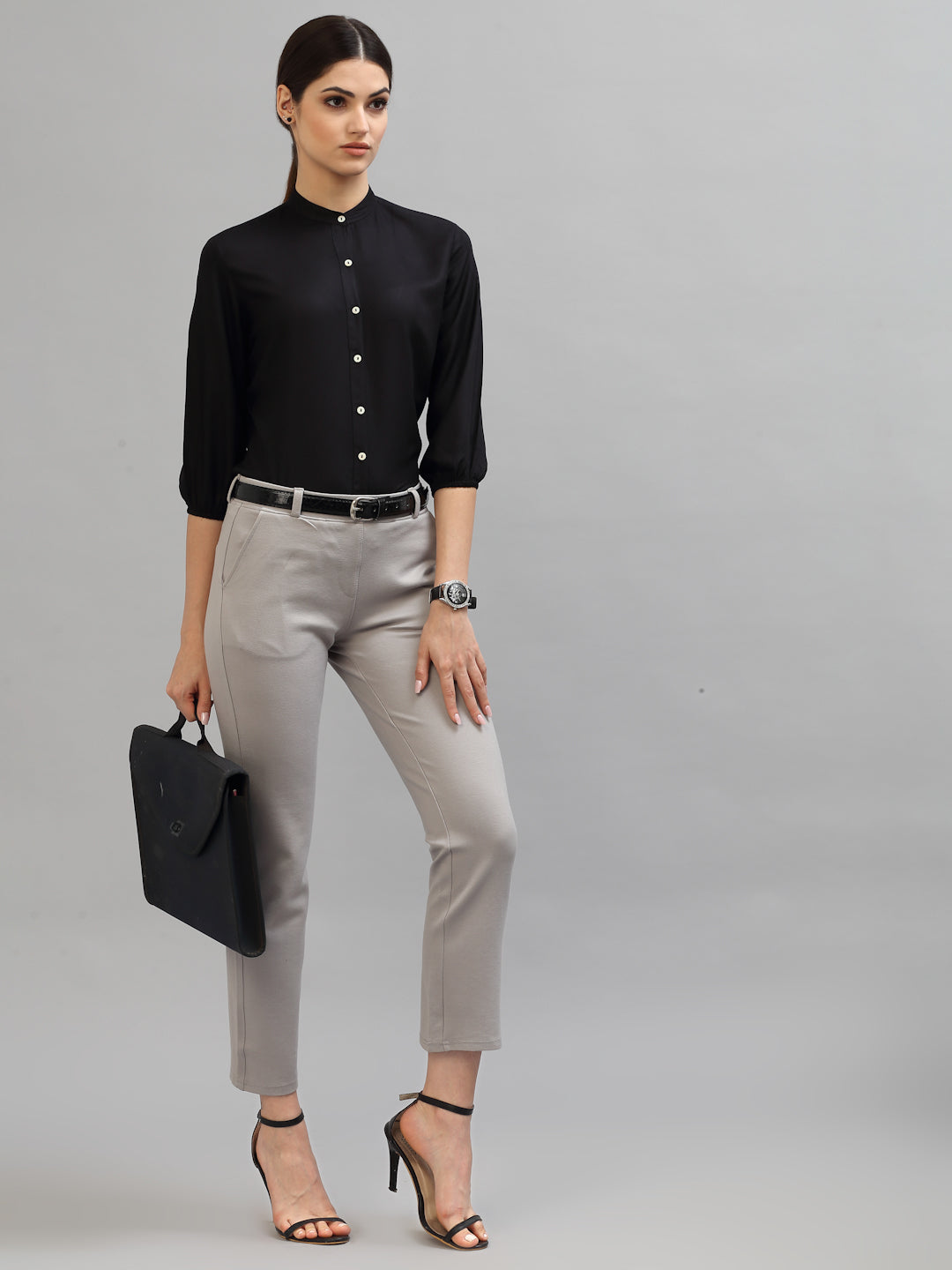 Style Quotient Women Solid Black Viscose Rayon Formal Shirt