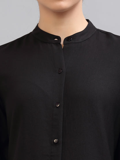 Style Quotient Women Solid Black Poly Moss Regular Formal Shirt