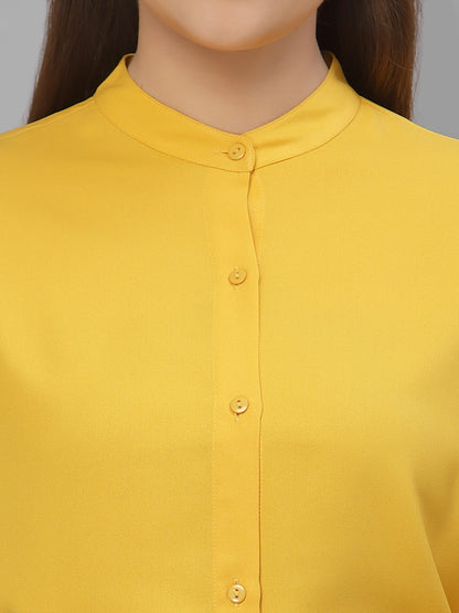 Style Quotient Women Solid Yellow Poly Moss Regular Formal Shirt