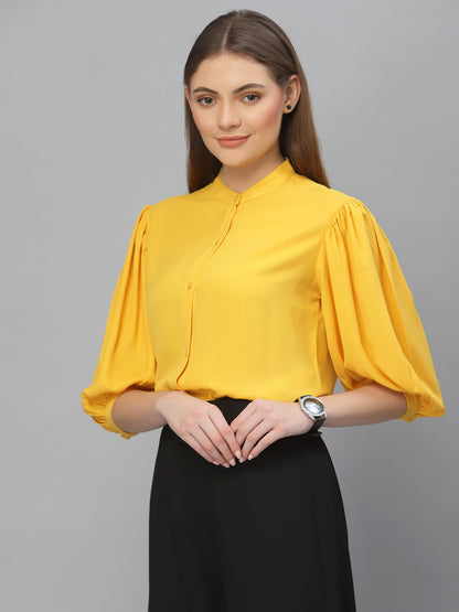 Style Quotient Women Solid Yellow Poly Moss Regular Formal Shirt