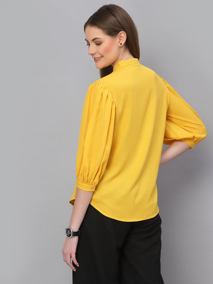 Style Quotient Women Solid Yellow Poly Moss Regular Formal Shirt