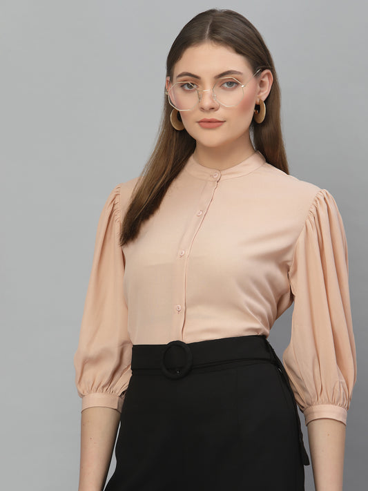 Style Quotient Women Solid Nude Poly Moss Regular Formal Shirt