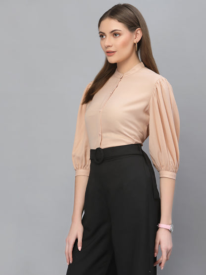 Style Quotient Women Solid Nude Poly Moss Regular Formal Shirt