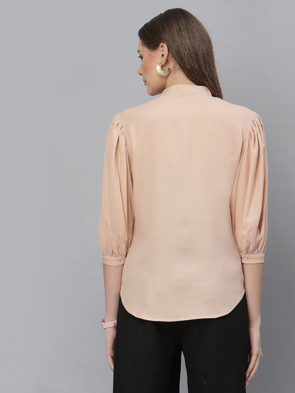 Style Quotient Women Solid Nude Poly Moss Regular Formal Shirt