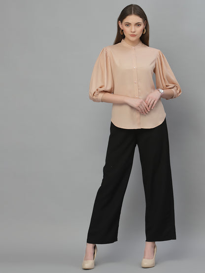 Style Quotient Women Solid Nude Poly Moss Regular Formal Shirt
