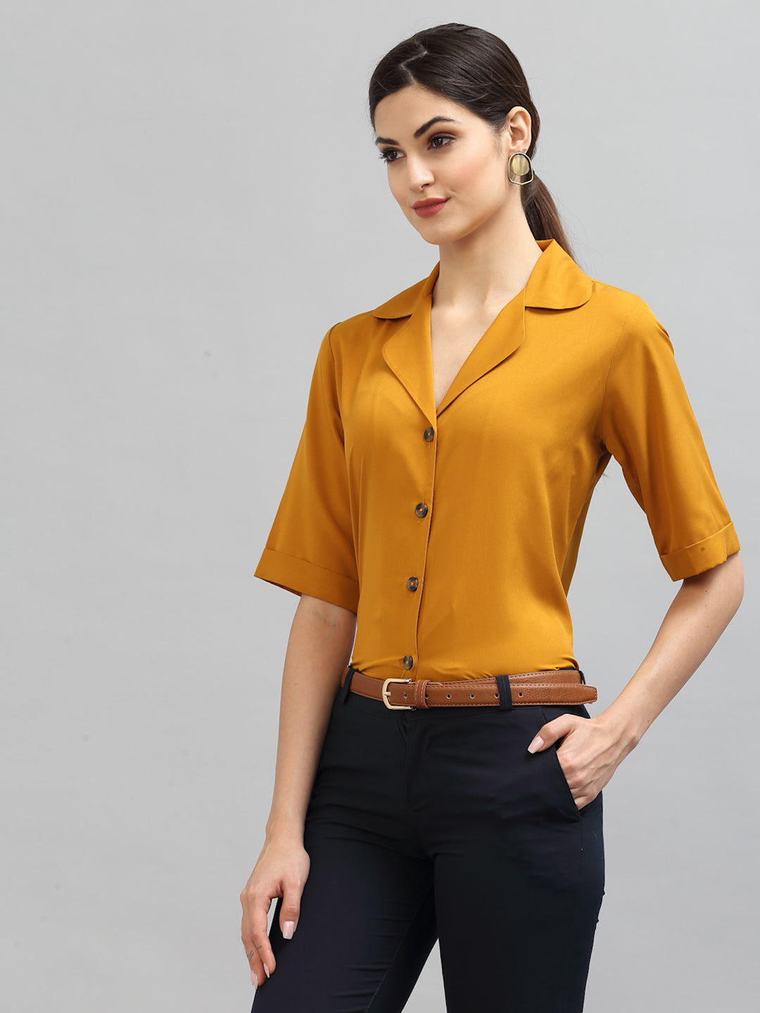 Style Quotient Women Mustard Formal Shirt