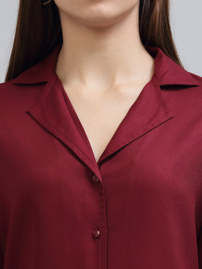 Style Quotient Women Solid Maroon Viscose Rayon Regular Formal Shirt