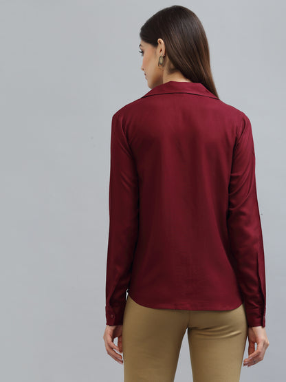 Style Quotient Women Solid Maroon Viscose Rayon Regular Formal Shirt