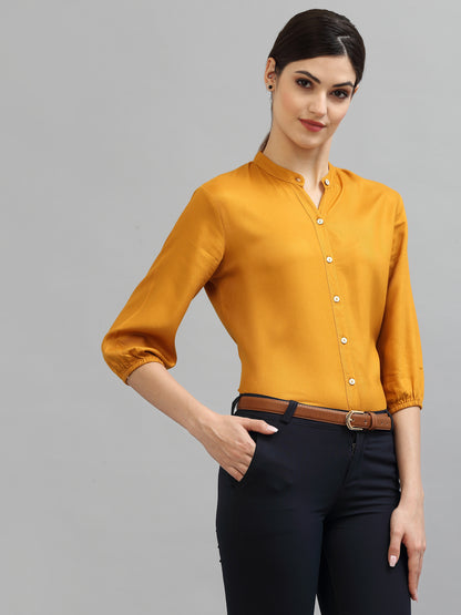 Style Quotient Women Solid Mustard Viscose Rayon Formal Shirt