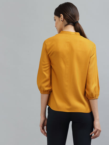 Style Quotient Women Solid Mustard Viscose Rayon Formal Shirt