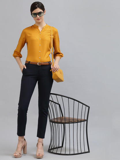 Style Quotient Women Solid Mustard Viscose Rayon Formal Shirt