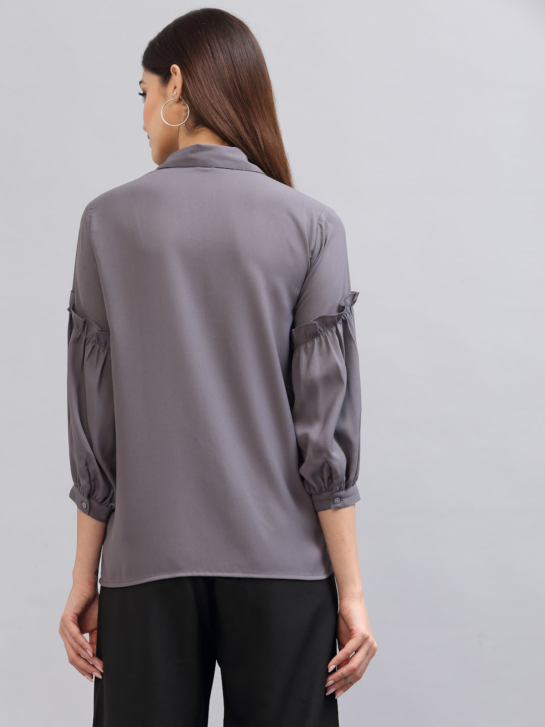 Style Quotient Women Solid Grey Poly Moss Regular Formal Shirt