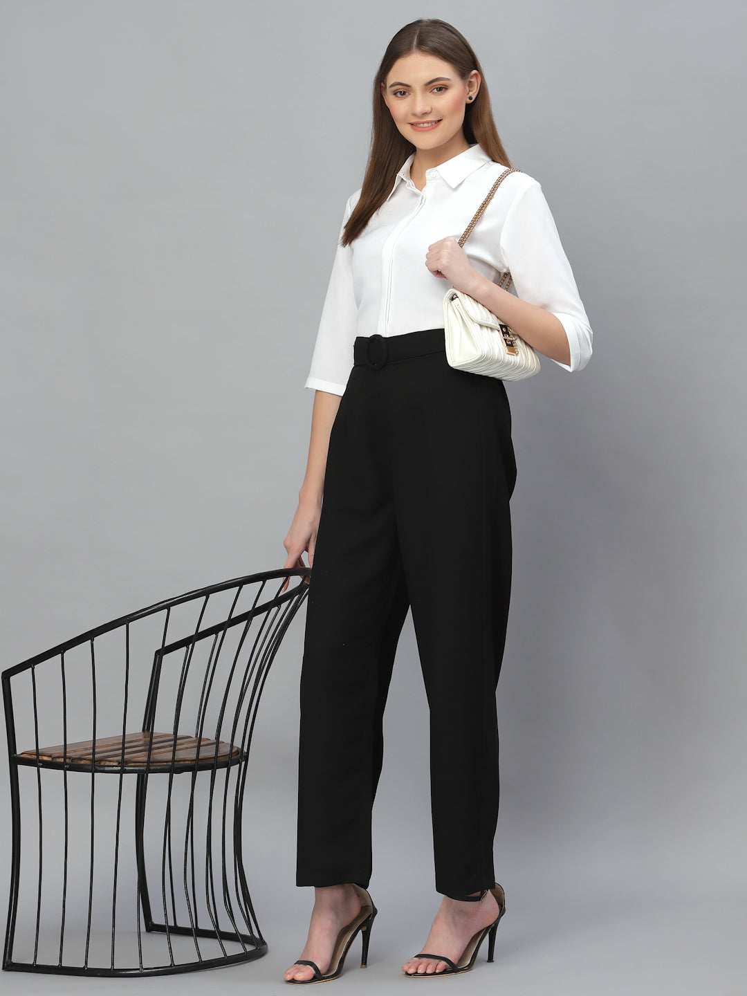 Style Quotient Women Solid White Poly Moss Regular Formal Shirt