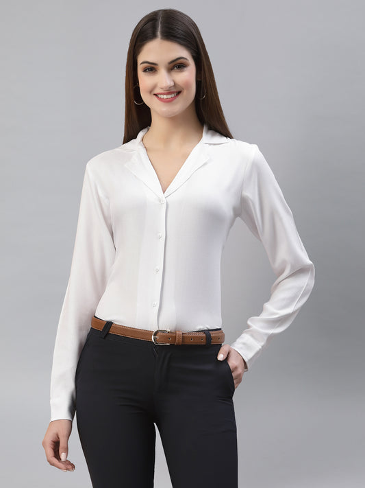 Style Quotient Women Solid White Viscose Rayon Regular Formal Shirt