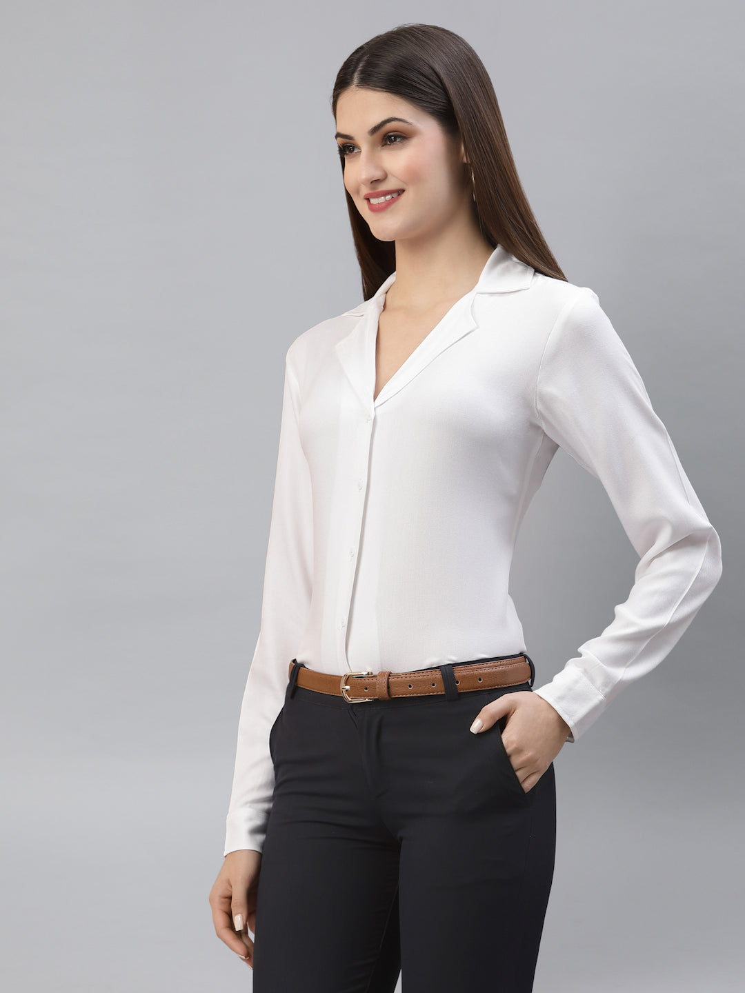 Style Quotient Women Solid White Viscose Rayon Regular Formal Shirt