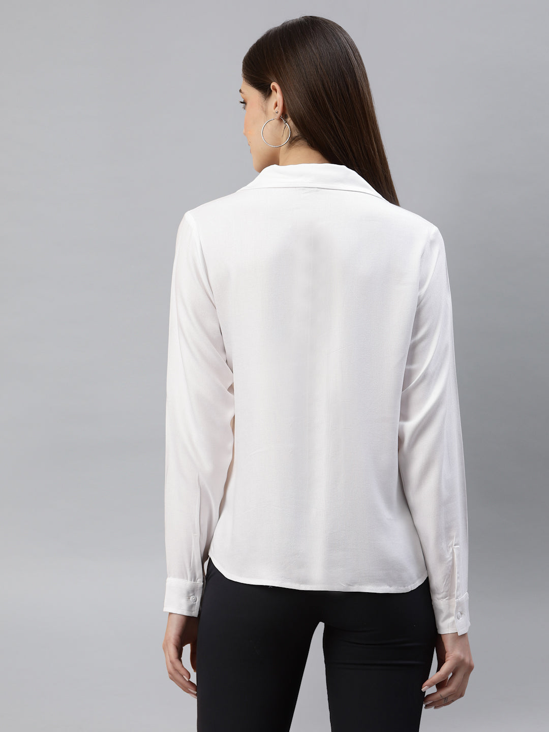 Style Quotient Women Solid White Viscose Rayon Regular Formal Shirt