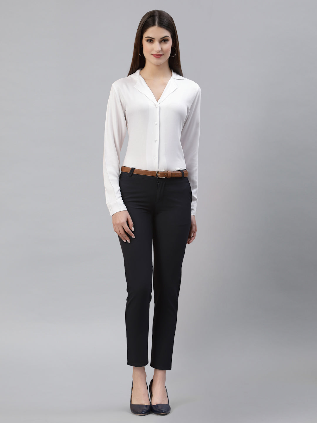 Style Quotient Women Solid White Viscose Rayon Regular Formal Shirt