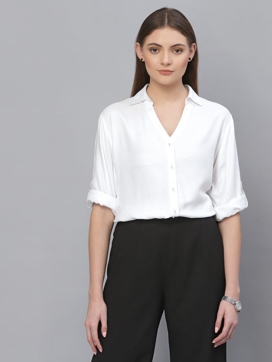 Style Quotient Women White Solid Viscose Smart Casual Shirt