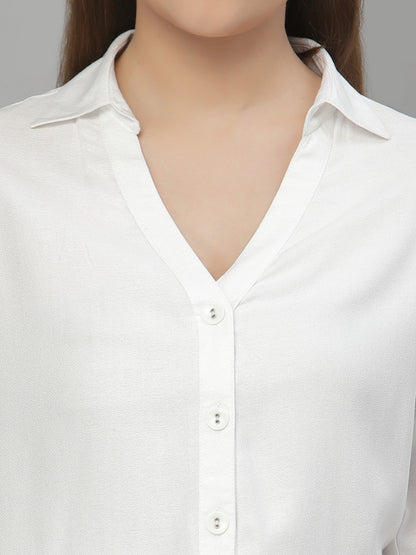 Style Quotient Women White Solid Viscose Smart Casual Shirt