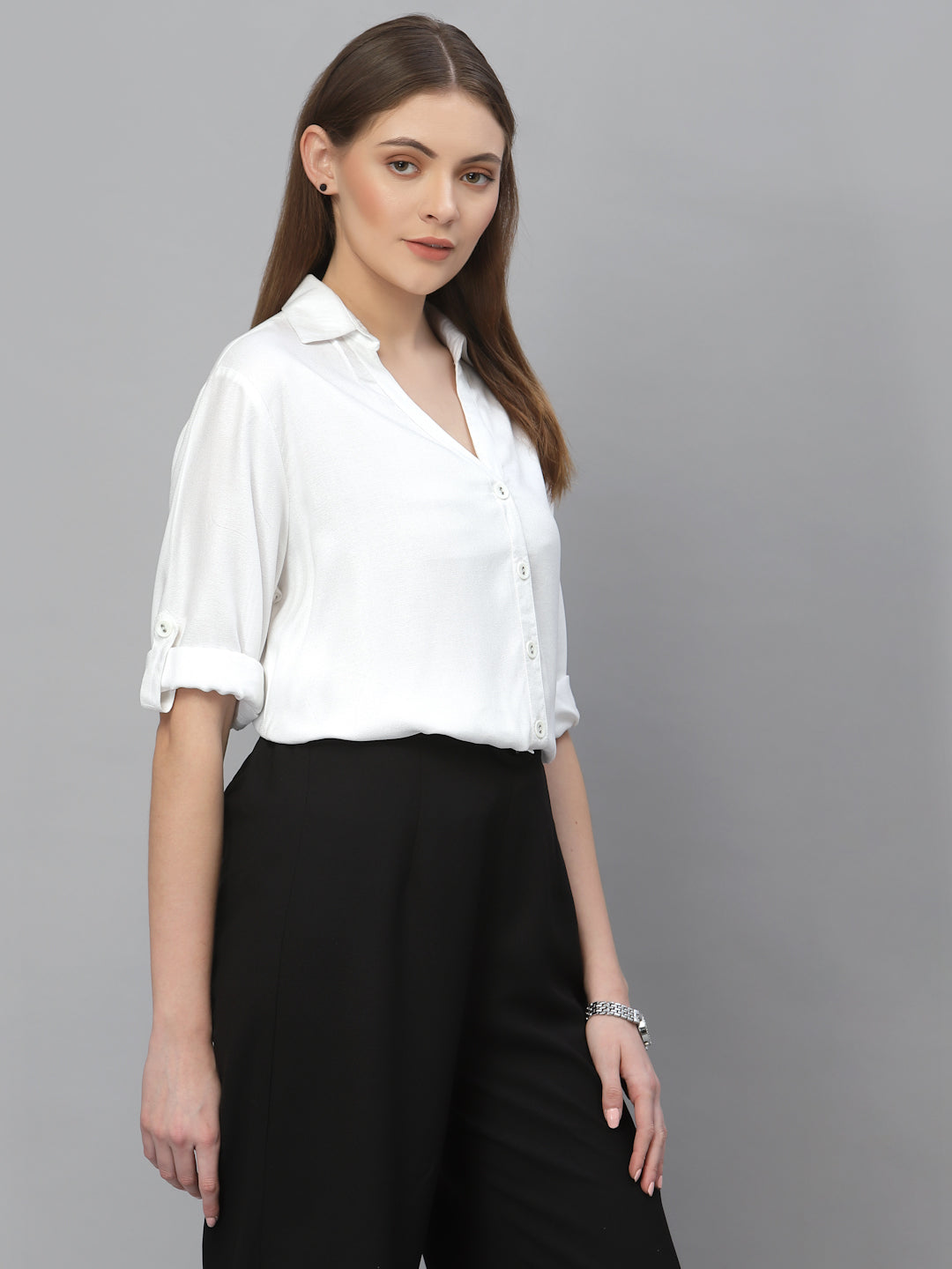 Style Quotient Women White Solid Viscose Smart Casual Shirt