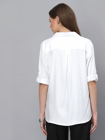 Style Quotient Women White Solid Viscose Smart Casual Shirt