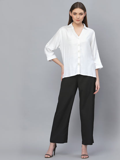 Style Quotient Women White Solid Viscose Smart Casual Shirt