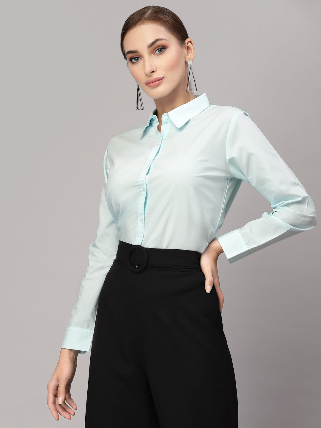 Style Quotient Women Solid Light Blue Polycotton Regular Formal Shirt