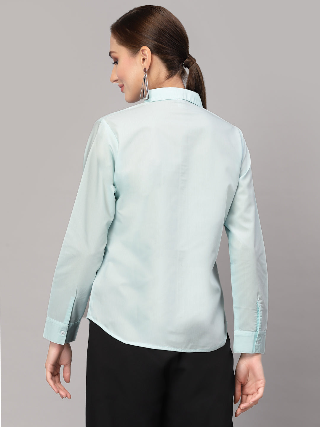 Style Quotient Women Solid Light Blue Polycotton Regular Formal Shirt