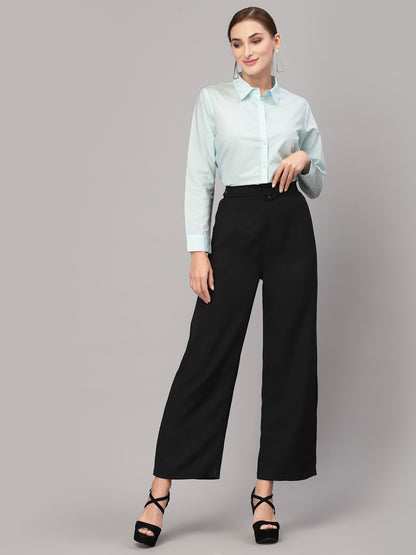 Style Quotient Women Solid Light Blue Polycotton Regular Formal Shirt