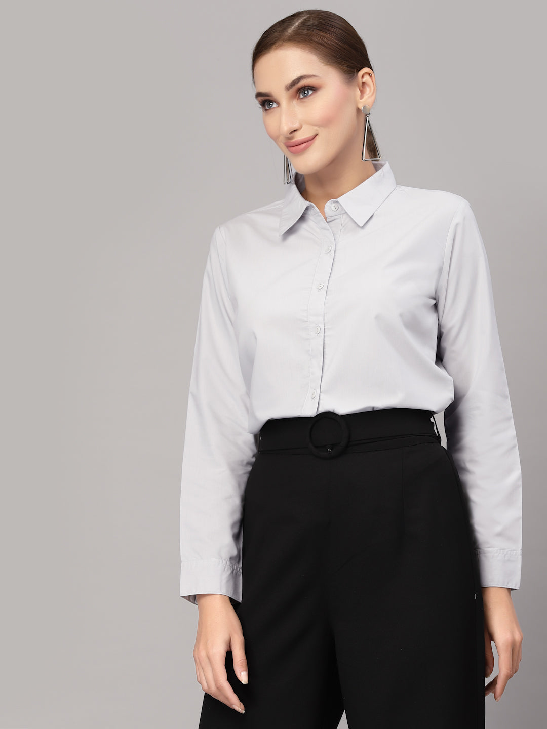 Style Quotient Women Solid Grey Polycotton Regular Formal Shirt