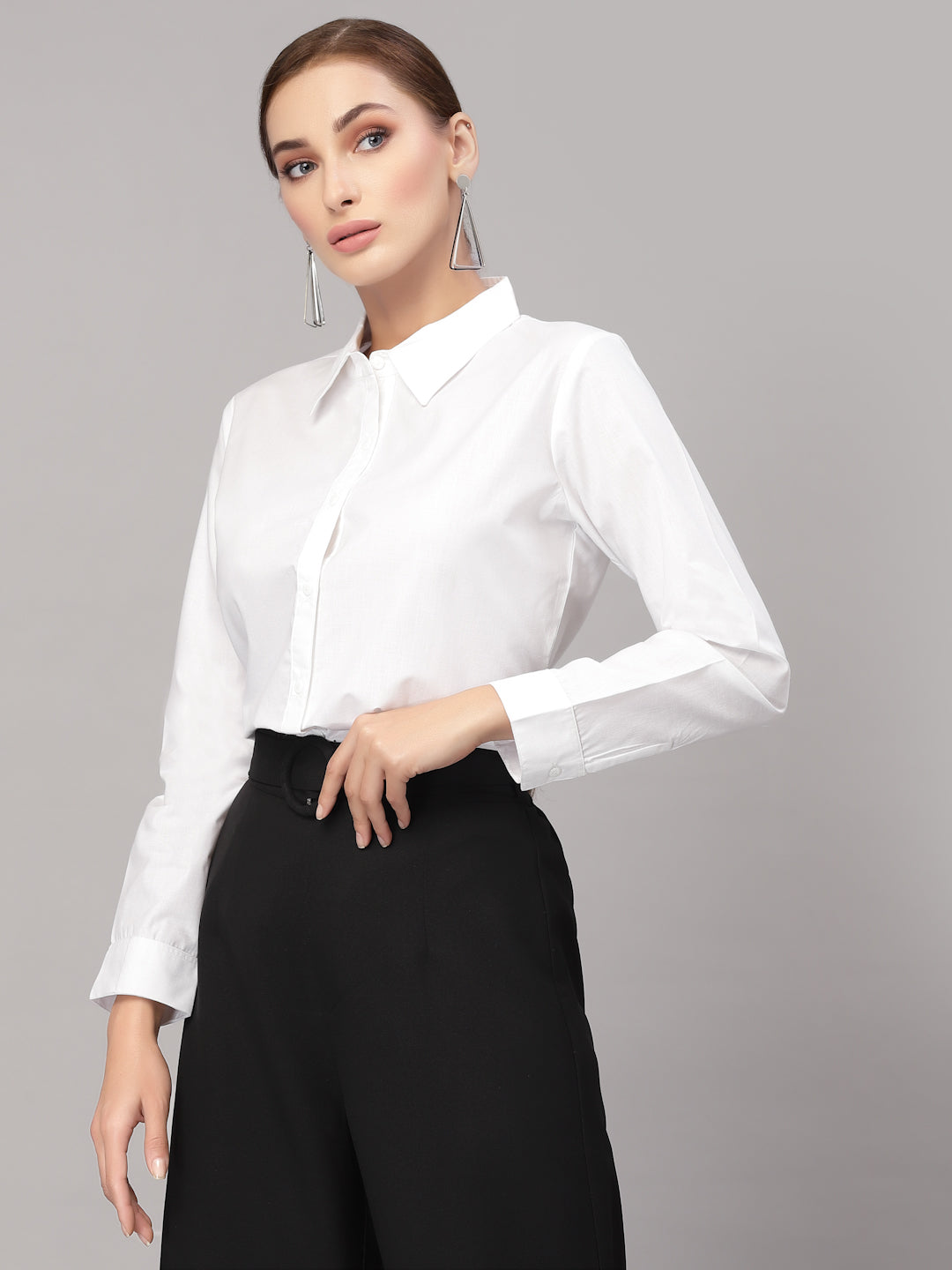 Style Quotient Women Solid White PolyCotton Regular Formal Shirt