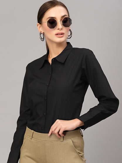 Style Quotient Women Solid Black Polycotton Regular Formal Shirt