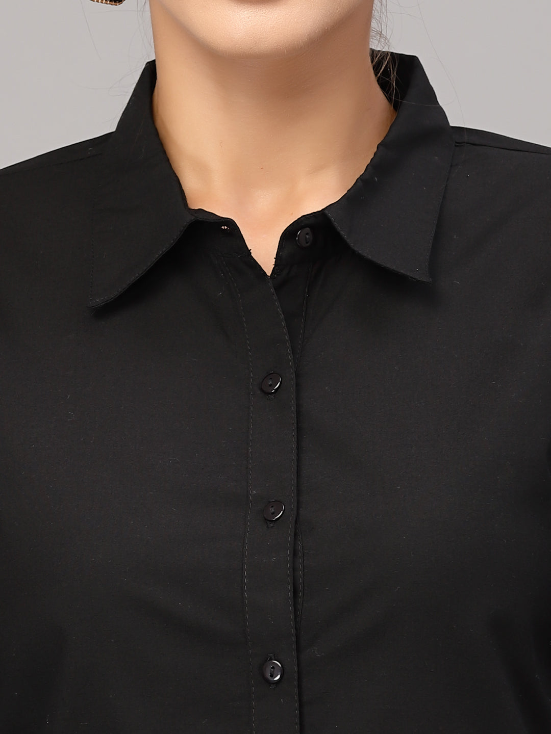 Style Quotient Women Solid Black Polycotton Regular Formal Shirt