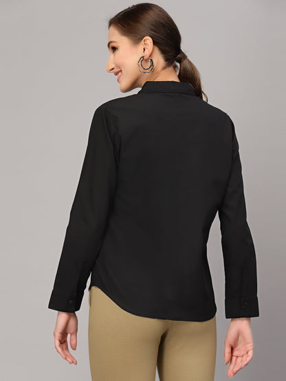 Style Quotient Women Solid Black Polycotton Regular Formal Shirt