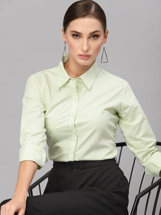 Style Quotient Women Solid Light Green Polycotton Regular Formal Shirt