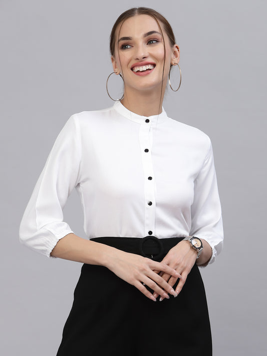 Style Quotient Women Solid White Viscose Rayon Formal Shirt