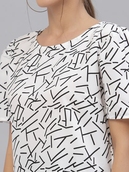 Style Quotient Women White & Black Geometric Print Top